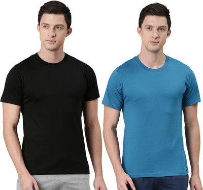 RUPA JON Solid Men Crew Neck Black, Blue T-Shirt