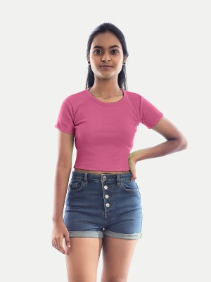 radprix Self Design Women Round Neck Pink T-Shirt