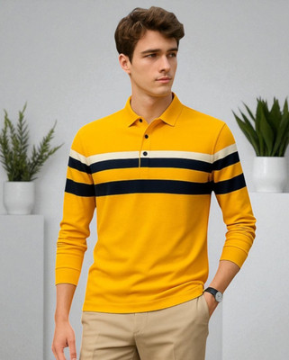 Autna Solid Men Polo Neck Yellow T-Shirt