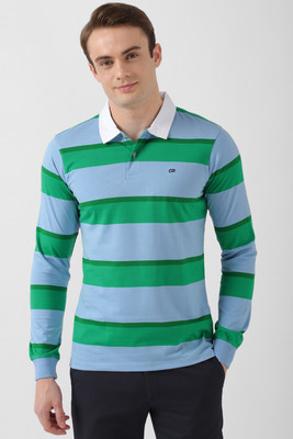 PETER ENGLAND Striped Men Polo Neck Blue T-Shirt