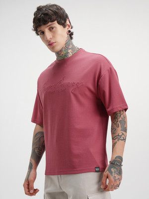 HIGHLANDER Printed Men Round Neck Pink T-Shirt