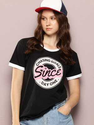 DILLINGER Printed Women Round Neck Black T-Shirt