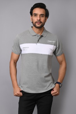 Arbour Printed Men Polo Neck Grey T-Shirt