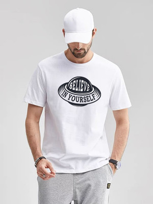 hrte Graphic Print Men Round Neck White T-Shirt