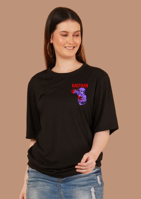 Parona Printed Women Round Neck Black T-Shirt