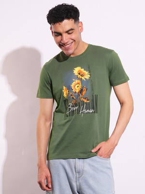 BEING HUMAN Graphic Print Men Crew Neck Green T-Shirt
