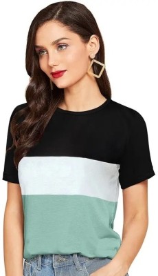 Pitcher Colorblock Women Round Neck Multicolor T-Shirt