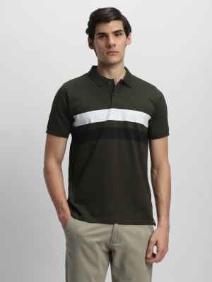 Dennis Lingo Striped Men Polo Neck Green T-Shirt