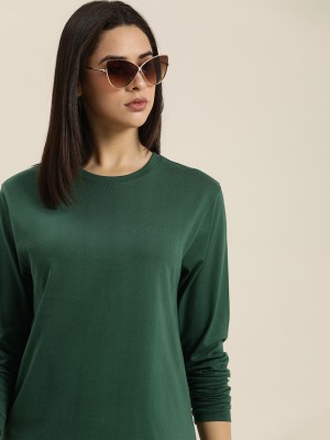 DILLINGER Solid Women Round Neck Dark Green T-Shirt