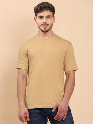 METRONAUT Solid Men Round Neck Beige T-Shirt