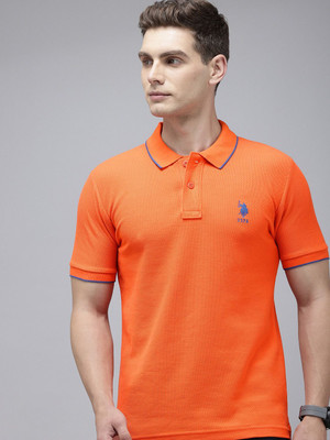 U.S. POLO ASSN. Graphic Print Men Polo Neck Orange T-Shirt