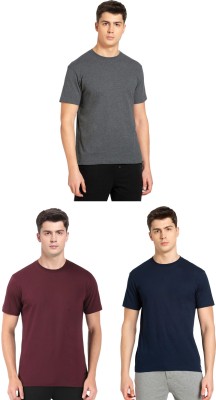 JOCKEY Solid Men Round Neck Grey, Dark Blue, Maroon T-Shirt