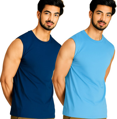Adorbs Solid Men Round Neck Dark Blue, Blue T-Shirt