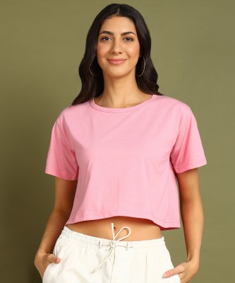 GLOBAL NOMAD Solid Women Round Neck Pink T-Shirt