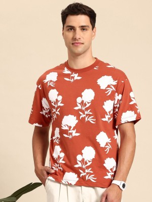 Mast & Harbour Printed Men Round Neck Orange, White T-Shirt