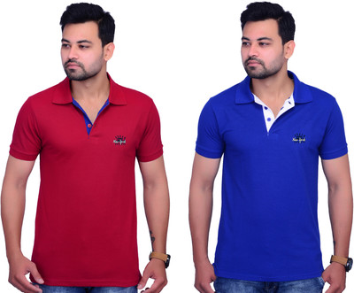 La Milano Solid Men Polo Neck Blue T-Shirt