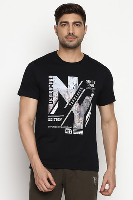 VAN HEUSEN Printed, Typography Men Round Neck Black T-Shirt