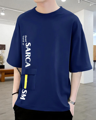 FASHIUM Printed Men Round Neck Navy Blue T-Shirt