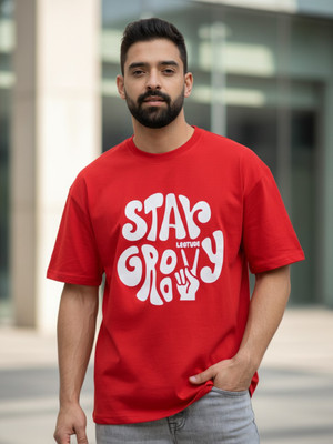 JUST ROAR Printed Men Round Neck Red T-Shirt