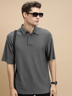 HIGHLANDER Solid Men Polo Neck Grey T-Shirt