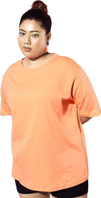 FUNDAY FASHION Solid Women Round Neck Orange T-Shirt