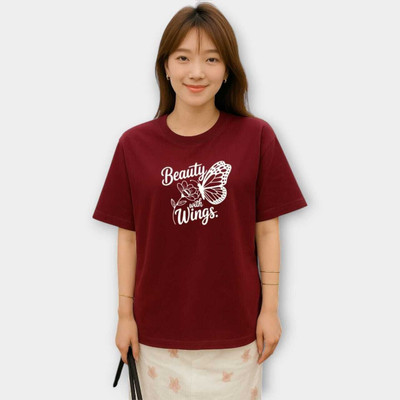 Hivewear Printed Women Round Neck Maroon T-Shirt