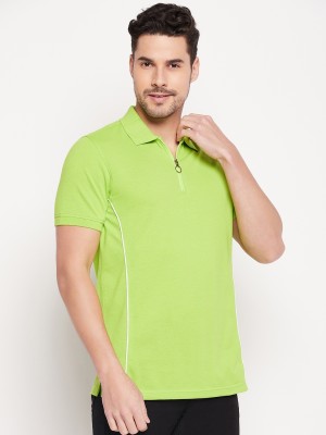 Club York Printed Men Polo Neck Green T-Shirt