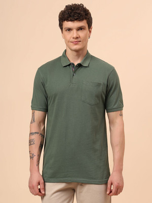 CANTABIL Solid Men Polo Neck Dark Green T-Shirt