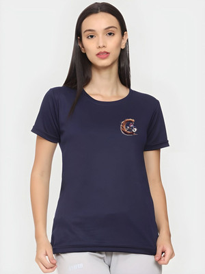 SZN Graphic Print, Solid Women Round Neck Blue T-Shirt