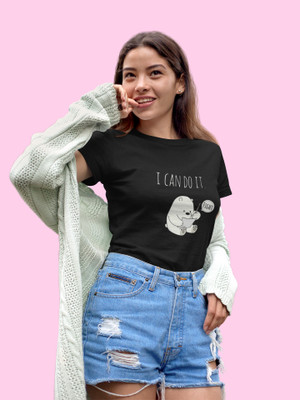 PD CLORI Solid Women Round Neck Black T-Shirt