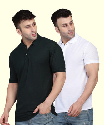 INKKR Solid Men Polo Neck White, Black T-Shirt
