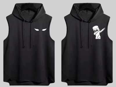 Mundali Printed Men Hooded Neck Black T-Shirt