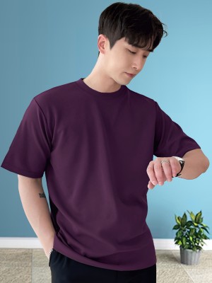 Madfrog Solid Men Round Neck Reversible Purple T-Shirt