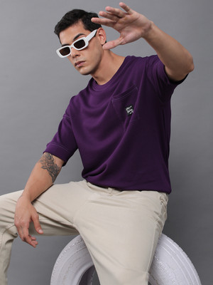 DIFFERENCE OF OPINION Printed Men Round Neck Purple T-Shirt