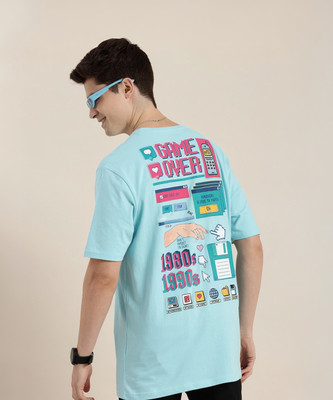HERE&NOW Printed Men Round Neck Blue T-Shirt