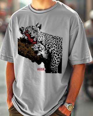 AUSK Printed Men Round Neck Grey T-Shirt