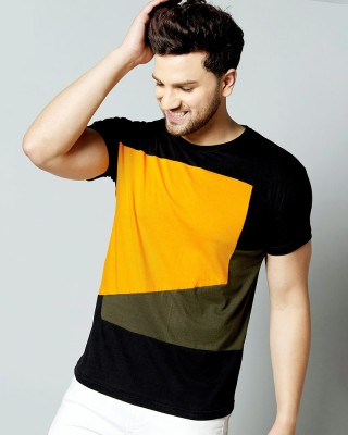 EyeBogler Colorblock Men Round Neck Black, Dark Green, Yellow T-Shirt