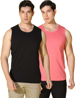 WOOSTRO Solid Men Scoop Neck Black, Pink T-Shirt