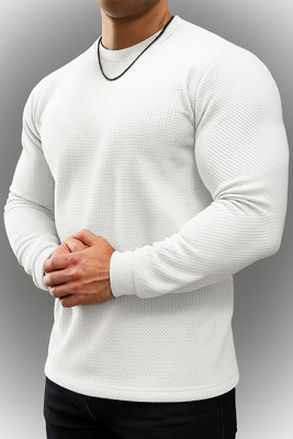 ZeenatFashion Solid Men Round Neck White T-Shirt