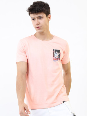 HIGHLANDER Printed Men Round Neck Pink T-Shirt