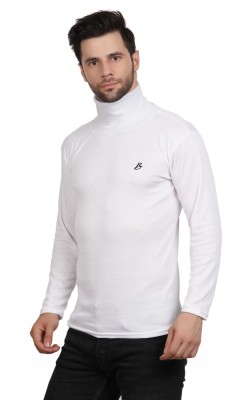 BLACK COOL Self Design Men Turtle Neck White T-Shirt