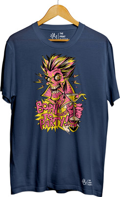 THE PRINT PLATTER Printed Men Round Neck Navy Blue T-Shirt