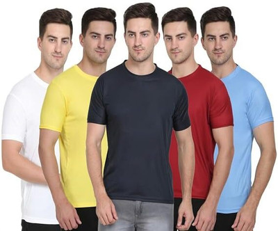P collection Solid Men Round Neck Multicolor T-Shirt