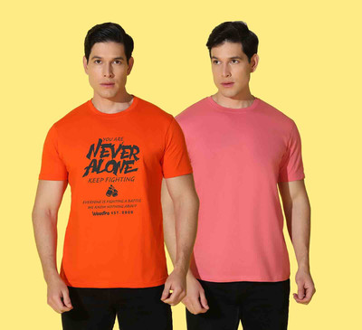 WOOSTRO Typography, Solid Men Round Neck Orange, Pink T-Shirt