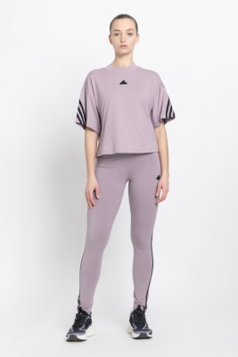 ADIDAS Solid Women Crew Neck Purple T-Shirt