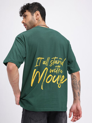 Glitchez Printed Men Round Neck Green T-Shirt