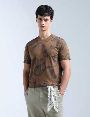 FLYING MACHINE Graphic Print Men Crew Neck Brown T-Shirt