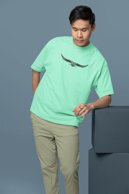 HouseOfCommon Printed Men Round Neck Light Green T-Shirt