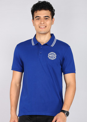 United Colors of Benetton Solid Men Polo Neck Blue T-Shirt