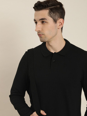Encore By INVICTUS Men Solid Polo Neck Pure Cotton Black T-Shirt For Rs. 247 @ 81 %